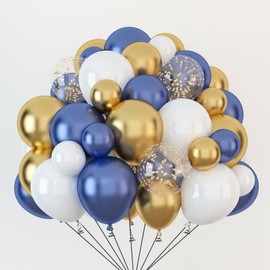 HOUSE OF PARTY Graduation Balloons - 48 PCS | Navy Blue, Gold and White - 5/10/12 | Mylar Balloons for Birthday, Baby Shower & Christmas Party Decorations