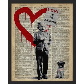 SIGNWIN Framed Love is The Answer Wall Art, Banksy Albert Einstein, Pug Dog, Tribute, Pop, Famous Sayings Wall Decor Prints, Inspirational Wall Décor for Living Room, Bedroom - 12"x16" Black