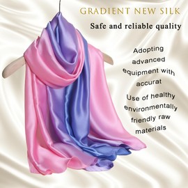 ZMC Long Silk Feeling Scarf, Smooth Gradient Scarf Stripe for women Long Lightweight Sun-proof Shawls Wraps Headscarf for Women Spring Summer Fall(blue pink)