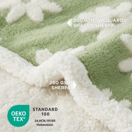LE SURE Waterproof Dog Blanket for Medium Dogs - Washable Double Sided Dog Blankets with Warm Jacquard Shag and Soft Sherpa Fleece, Pet Cat Blanket for Couch Protection, 3D Textured Cloud, Green