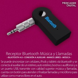 Mercader Digital 2 Pzs Receptor Bluetooth Aux 3.5 Llamadas Música 0033r002