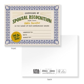 Em & Friends Spouse Recognition Wife / Husband Award Paper Certificate Note Pad
