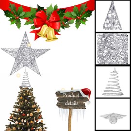 Christmas Tree Star Topper, Christmas Tree Star, Christmas Decoration Tree Topper, Metal Christmas Tree Topper, for Christmas Tree Topper Decoration, 20 cm, Silver