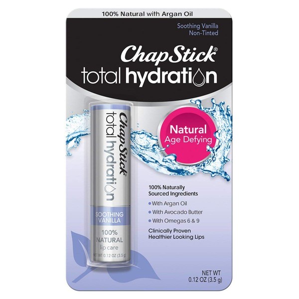 ChapStick Total Hydration 100% Natural Age-Defying Lip Balm Tube (Soothing Vanilla Flavor, 0.12 Ounce, 1 Stick)