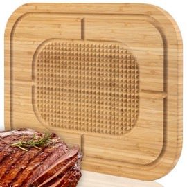 Masirs Bamboo Wood Cutting Board - Reversible Sides for Cutting and Carving, Raised Ridges to Hold Meat in Place and Deep Grooves to Trap Juices. Great for Holiday, Thanksgiving and Christmas Dinner