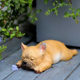 Outdoor Patio Garden Sculpture-Statue Decor - Cute French Bulldog Puppy Statue Pet Memorial Figurine Gift, Lying Sleeping Frenchie for Indoor Outdoor Porch Yard Lawn Decoration (9.6” Sleeping B)
