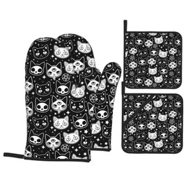 Goth Oven Mitts Pot Holders Set of 4, Kitchen Gloves Potholders Heat Resistant for Chef Baking Cooking Grilling BBQ