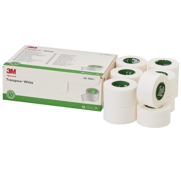 3M™ Transpore™ White Surgical Tape 1534-1, 1 inch x 10 yard (2,5cm x 9,1m), 12 Rolls/Carton 10 Cartons/Case