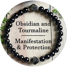 TUBIANCA TUBIANCA Obsidian & Black Tourmaline Bracelet, 6mm Beads, Manifestation & Protection Jewelry for Men & Women, Gifts for Mother's Day, Father's Day, Christmas, Valentine's, Birthdays, Anniversary