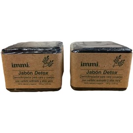 Immi Jabón Detox de 100g, Jabón dermolimpiador para cara y cuerpo con carbón activado y aloe vera, 2 piezas.                                          