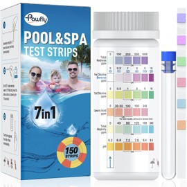 Pawfly 7 in 1 Pool Test Strips, 150 Pool Spa and Hot Tub Test Strips, Quick and Accurate Strips, Pool Water Testing Kit for pH Free Chlorine Total Chlorine Hardness Bromine Cyanuric Acid & Alkalinity