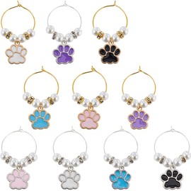 SUNNYCLUE 1 BOX 10PCS Enamel Dog Wine Glass Charms Cute Drink Charms Alloy Colorful Cat Paw Drinks Markers Charms Identifiers Tags for Gathering Wedding Holiday Gift Party Favor Drinks Decor Supplies