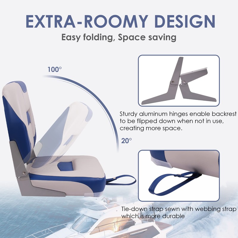 Deckpro Deluxe Low Back Boat Seat, Fold-Down Fishing Boat Seat