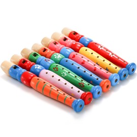 Foraineam 7 Pieces Small Wooden Recorders Wooden Flute Musical Instrument, Colorful Wood Piccolo Woodwind Music Rhythm Recorder Educational Instruments