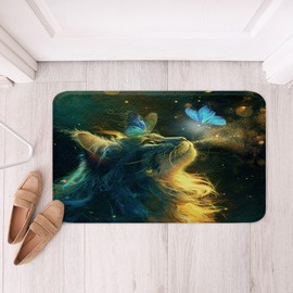 jejeloiu Cute Cat Soft Fleece Door Carpet 3D Cat Polyester Bath Rug Kids Boys Girls Blue Butterfly Non Slip Bath Mat Pets Animal Bathroom Floor Indoor Doormat,16x24 Inch