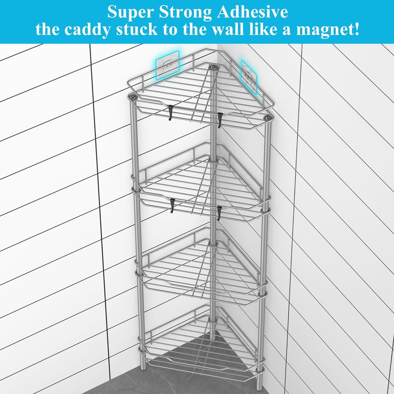 4 Tier Floor Standing Corner Shower Caddy Organizer Shelf with