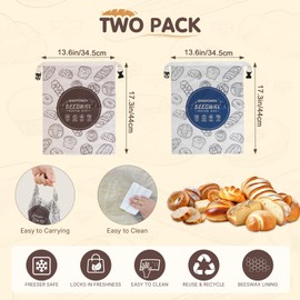 2 Pack Bread Bags - Reusable Sourdough Bags for Fresh Keeping, Homemade Bread Storage Bag, Extra Large Container for Breads, 17.3inch x 13.6inch