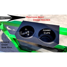 Pontoon Boat 2 Jumbo Cup Drink Holder Black Textured ABS Plastic Fits 1 1/4 Rail