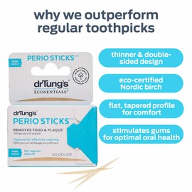 drTung's Dental Sticks for Teeth & Gum Cleaning - Toothpicks for Oral Care, Soft Floss Picks for Teeth, Interdental Plaque & Food Remover Tool, Perio Sticks - Thin, Bulk 100 Count (Pack of 6)