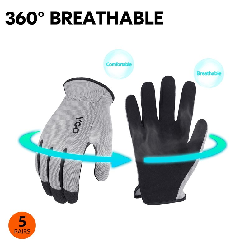 Vgo... 5Pairs Work Gloves Touchscreen, Light Duty Safety Gloves for