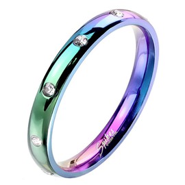 Fantasy Forge Jewelry Rainbow Eternity Anniversary Ring Womens Stainless Steel Cubic Zirconia Wedding Band Size 10