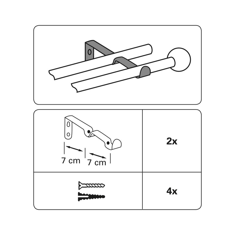 Gardinia 2 x Double Curtain Pole Brackets Diameter 16mm 7/7cm