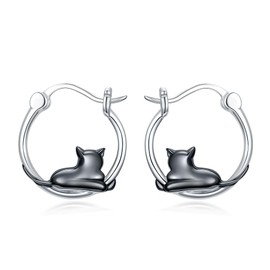 Midari Sterling Silver Animal Huggie Hoop Earrings Cute Elephant Unicorn Black Cat Dinosaur and Panda Earrings Sensitive Ears Friendly Everyday Wear Jewelry Gifts for Women, Small, Sterling Silver, No