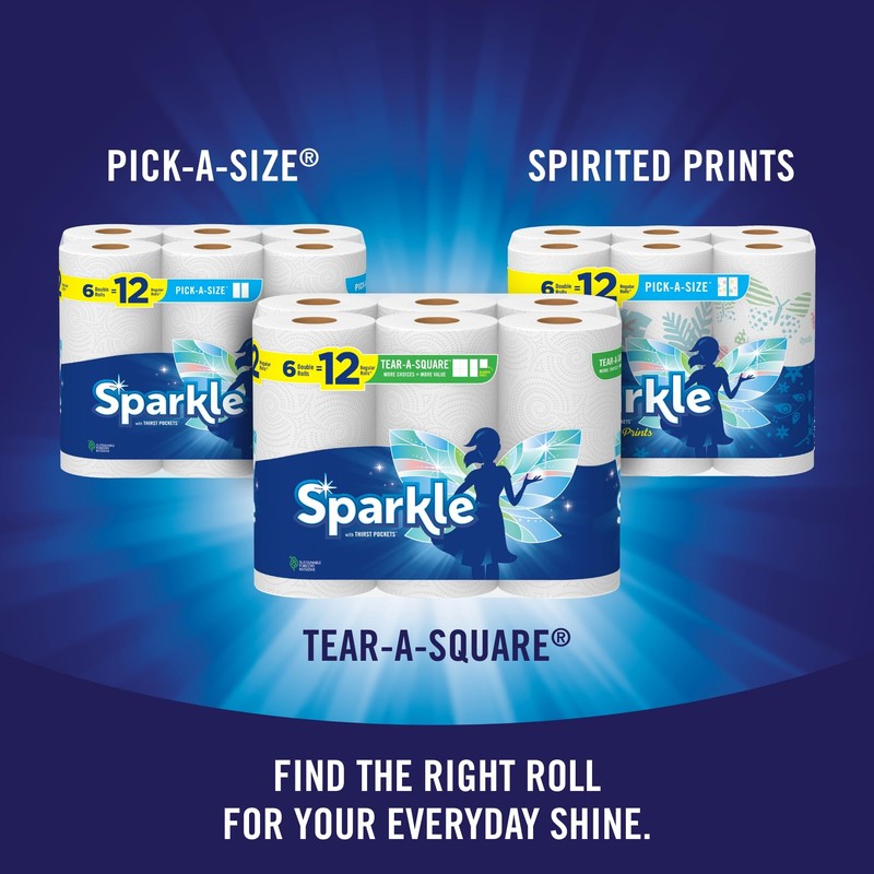 Sparkle Tear-A-Square Paper Towels, 2 Double Rolls (220 Sheets Total)