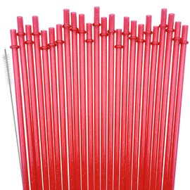 ZHOMA 24-Pack Glitter Reusable Plastic Straws, 11" Long Hard Tumbler Drinking Straws with Cleaning Brush, Dishwasher Safe (Red)