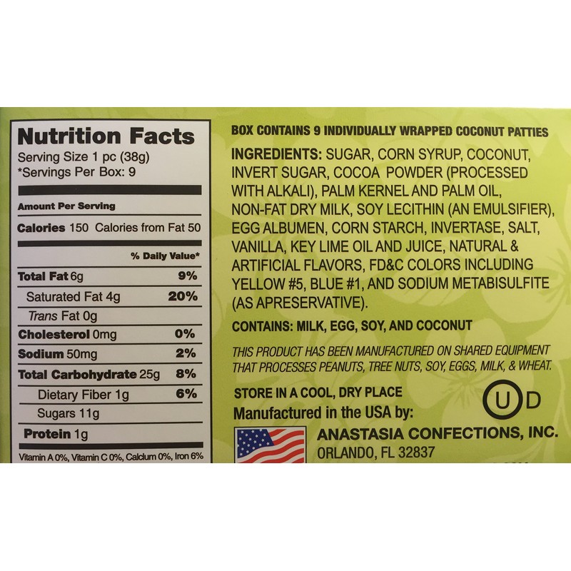 Key Lime Flavor Coconut Patties,net wt 12 OZ