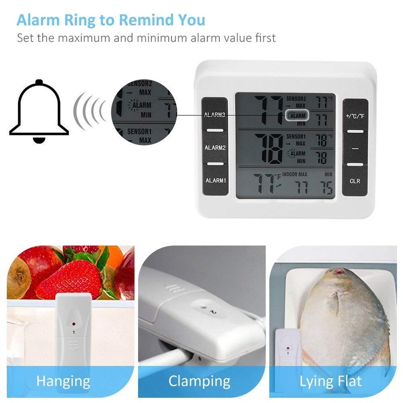 Fridge Thermometer Digital Freezer Thermometer LCD Display Waterproof Freezer Thermometer