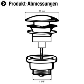 Cornat T3174211 Drain Valve for Washbasins - 1 1/4 Inch External Thread - Diameter 66 mm - With Push-Open Function - Matt Black / Pop-Up Valve / Sink Drain