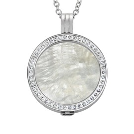 Quiges 90 cm Stainless Steel Necklace Set with Pendant and 33 mm Large Iridescent Shell Coin, Crystal Shell Crystal, Cubic Zirconia