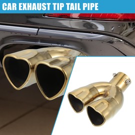 X AUTOHAUX Car Dual Exhaust Tip Heart Shaped Tail Pipe 2.4Inch Inlet 2.7x2.4Inch Outlet 8.7Inch Length Curved Bolt-On Muffler Tip Stainless Steel Gold Tone