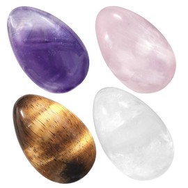 KYEYGWO 4 Piece Healing Crystal Egg Set, Polished Oval Ball Gemstone Natural Palm Pocket Stone Figures Ornament Home Decor for Meditation Stress Relief Massage Stones