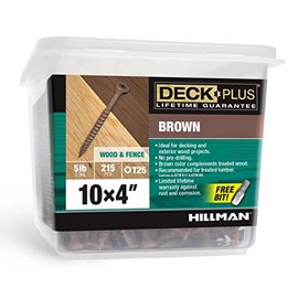 Deck Plus 49014 - Tornillos de madera y valla exteriores recubiertos de epoxi #10 x 4 Torx/Star incluye rosca gruesa, tornillo de cubierta resistente a la corrosión, café, caja de 5 libras, 215 piezas