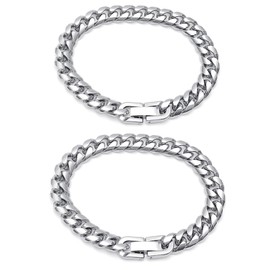 2 PCS Cuban Link Bracelet for Men Women, 10mm Chain Premium Titanium Steel Bracelet, Simple Cuban Chunk Link Silver Bracelet, Trendy Chunky Men's Jewelry Bracelets (23CM)