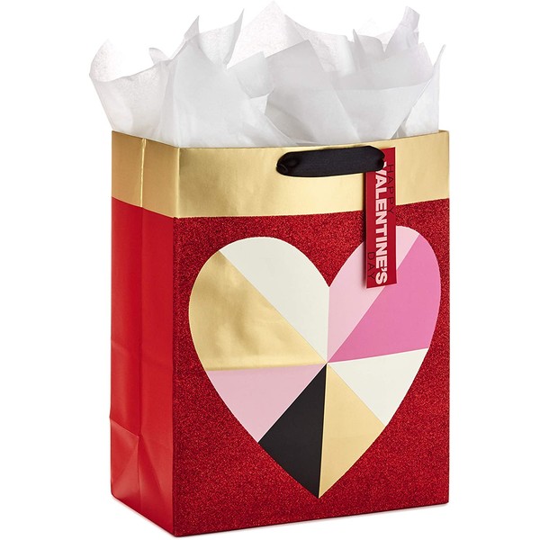 Hallmark 13" Large Valentine's Day Gift Bag with Tissue Paper (Geometric Heart)