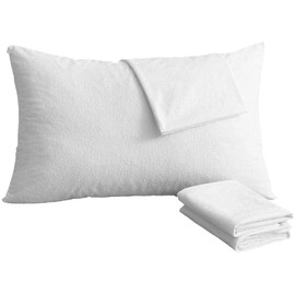 Bedecor Set of 2 Waterproof Cotton Cushion Covers, Breathable, Anti-Dust Mite, Cushion Cover with Zip, White (40 x 80 cm)