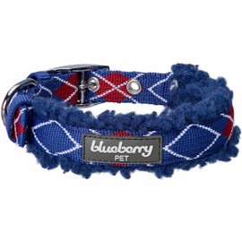 Blueberry Pet Soft & Comfy Scottish Argyle Fleece Padded Adjustable Dog Collar with Metal Buckle - Royal Blue, Neck 17-20.5", for Large Breed