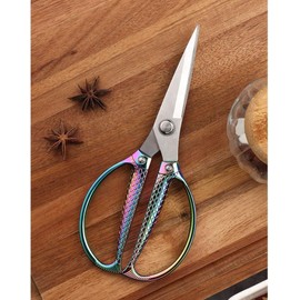 Fish Pattern Powerful Kitchen Scissors Heavy Duty Multi-Purpose Color Titanium Coating Forged Stainless Steel Shears Student Office Home Scissors Folding Fishing Scissors (3PCS Scissors)