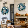 Briful 26" Blue Fall Wreath with Velvet Pumpkins, Faux Peonies