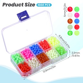 Ajcotahm 1000PCS Fishing Beads Kit 10 Colors 5mm Glow in Dark Round Plastic Fishing Rigs Beads for Saltwater Freshwater