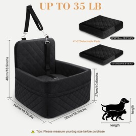 Dog Booster Car Seat for Small/Medium Dogs,Pet Puppy Dog Car Seat Booster 15-35 lbs with Soft 4+2in Detachable Pads Detachable Elevated Cushion and Washable Cover，Safety Belts, Storage Pockets