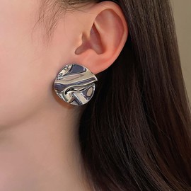 Inateannal Boho Texture Disc Coin Earrings Disc Coin Stud Earrings Large Silver Round Disc Earrings Round Statement Earrings Geometric Irregular Circle Drop Earrings