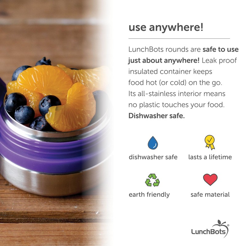 LunchBots Rounds Leak Proof 4 oz. Stainless Snack Container Jar,