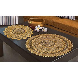 PAIR of Doilie Doily Table Place Mat Lace - White or Brown or Antique Gold - Round - Medium or Large - (ANTIQUE GOLD LARGE 23" (60cm))