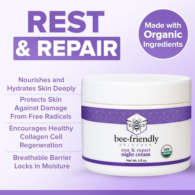 BeeFriendly Organic Night Cream USDA Certified Deep Hydrating and Moisturizing