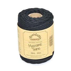 50M Spools - Everlasto Single Twist Soft Cotton Coloured Macrame Craft Twine 38/6 (4mm approx) (Black)