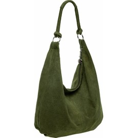 Women Soft Slouch Genuine Italian Suede Light Weight Large Shopper Tote Handbag With Ring Buckle Handle (Dark green)